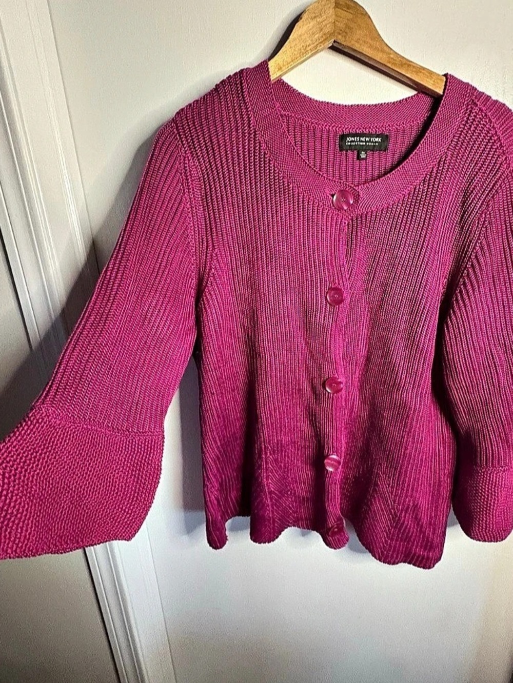 Jones New York Sz 2X Chunky Cotton Blend Cardigan Bell Sleeve Orchid Minimalist
